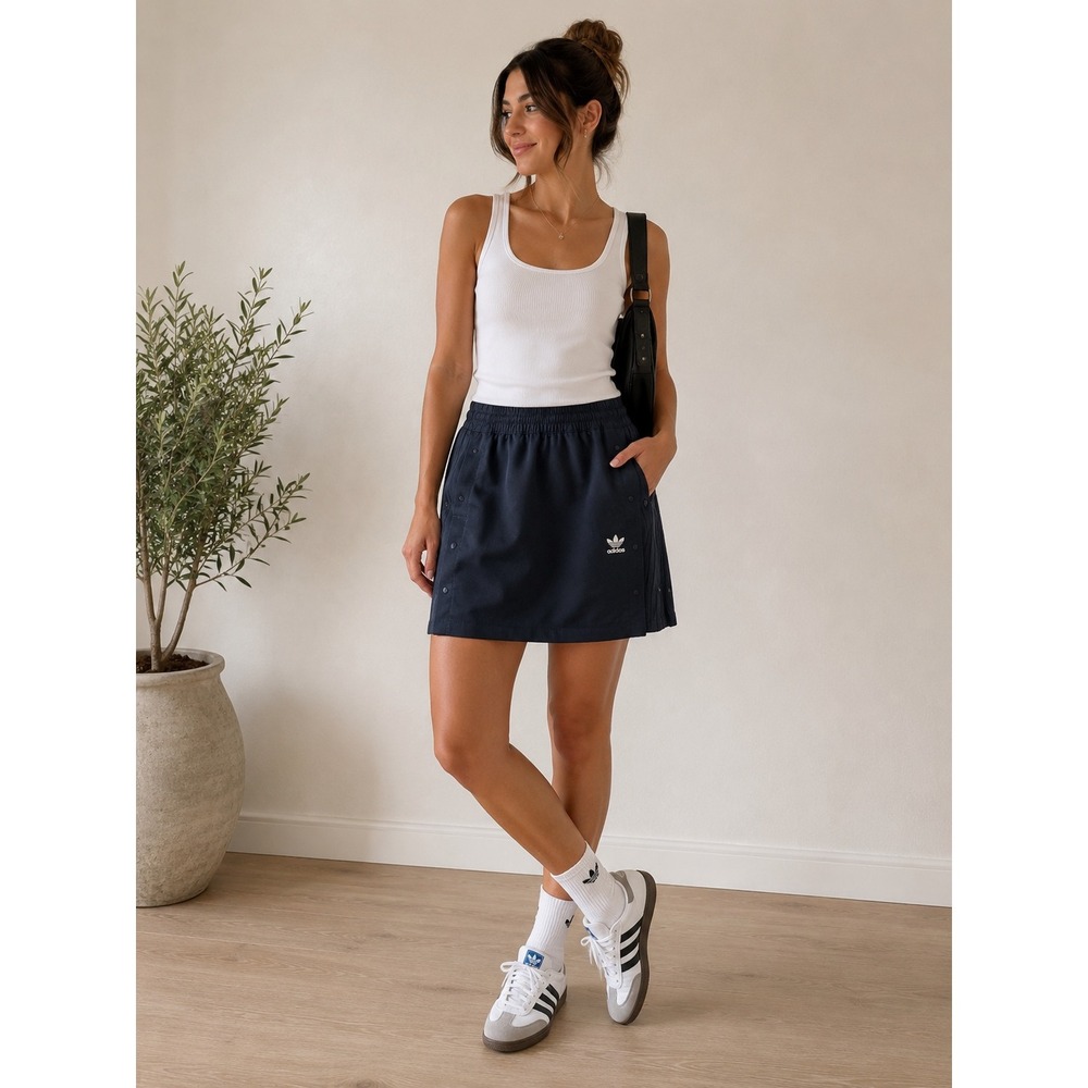 Adidas Originals Snap Side Track Skirt Black Trefoil Logo Size Small